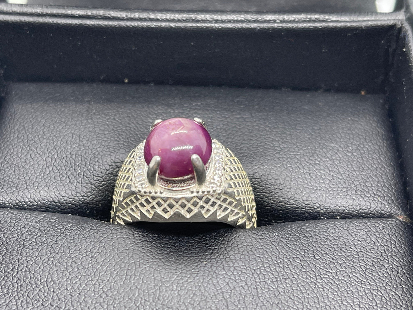 15ct Natural ruby ring, Sterling silver ring, antique, handmade, zircon, Gift, for men and women, natural star ruby