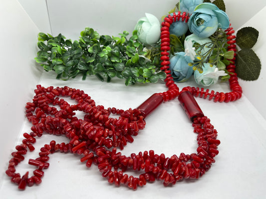 178g weight 50 cm long Large three stands Natural Coral Vintage Necklace