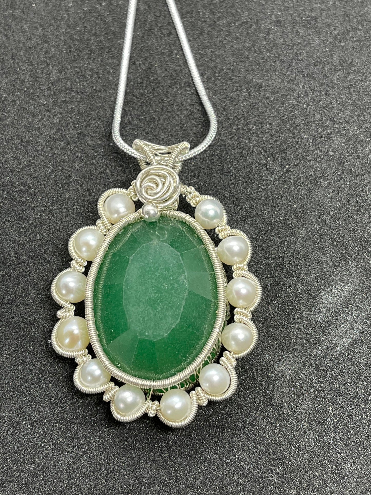 107ct Natural emerald pendant, two side wearing, Sterling silver pendant Seed pearls, antique, handmade, Sterling silver, Pendant, Gift