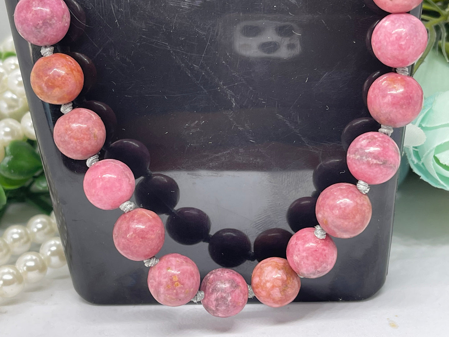 Rhodonite rose Stone necklace handmade 50cm long for mum sister Gift