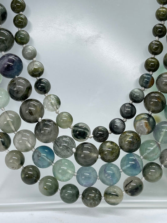 Green Phantom quartz necklace handmade 47cm long for mum sister Gift S925 Silver