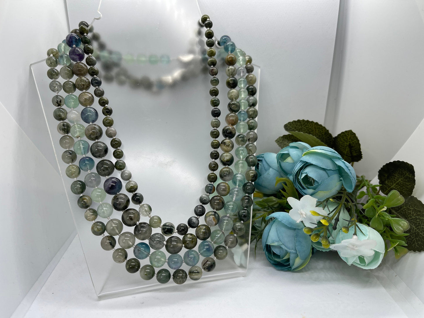 Green Phantom quartz necklace handmade 47cm long for mum sister Gift S925 Silver