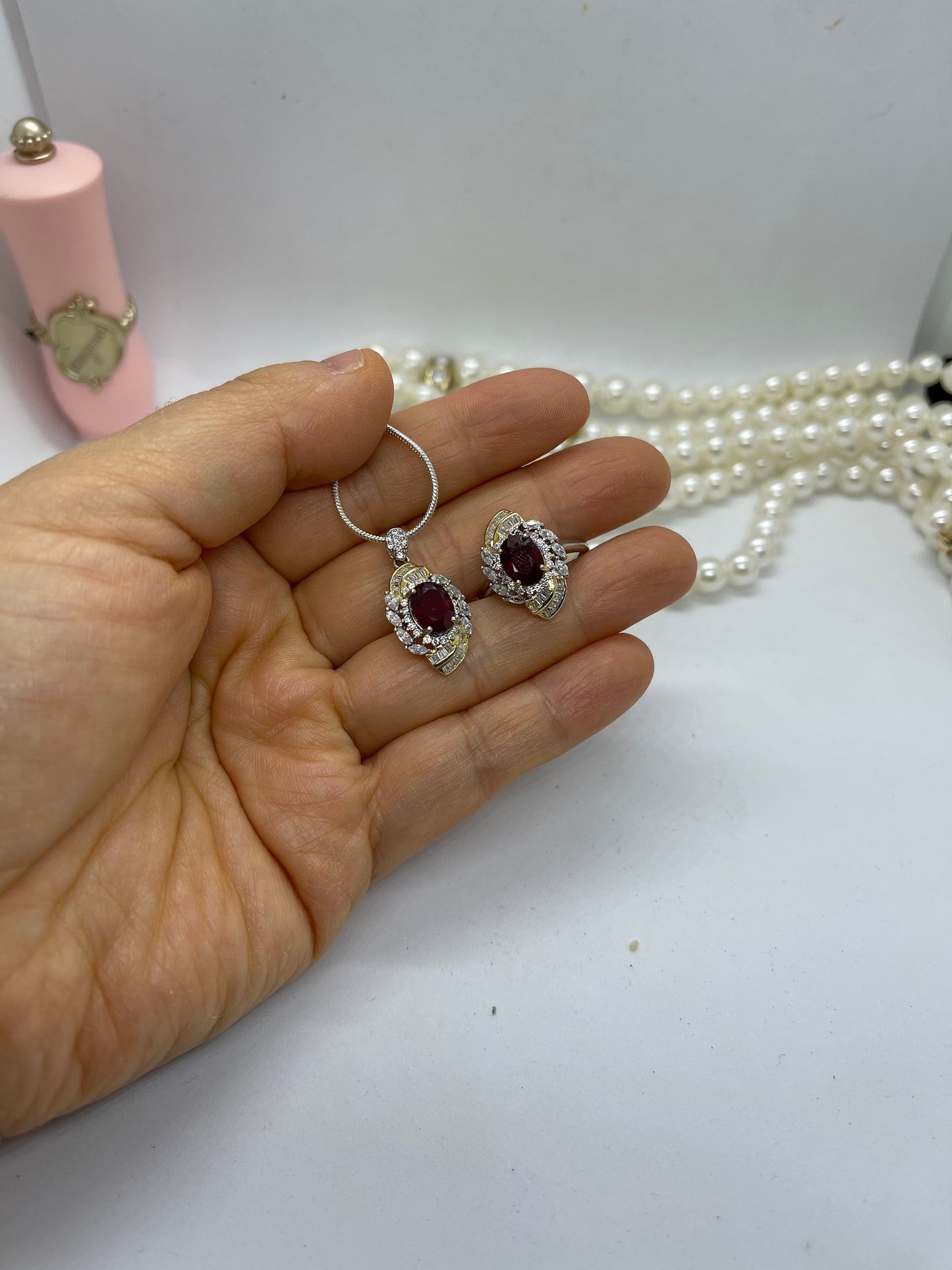 18K Gold plated Natural ruby pendant and Ring, Sterling silver pendant, two tones, handmade, Sterling silver, Pendant, Ring, Gift