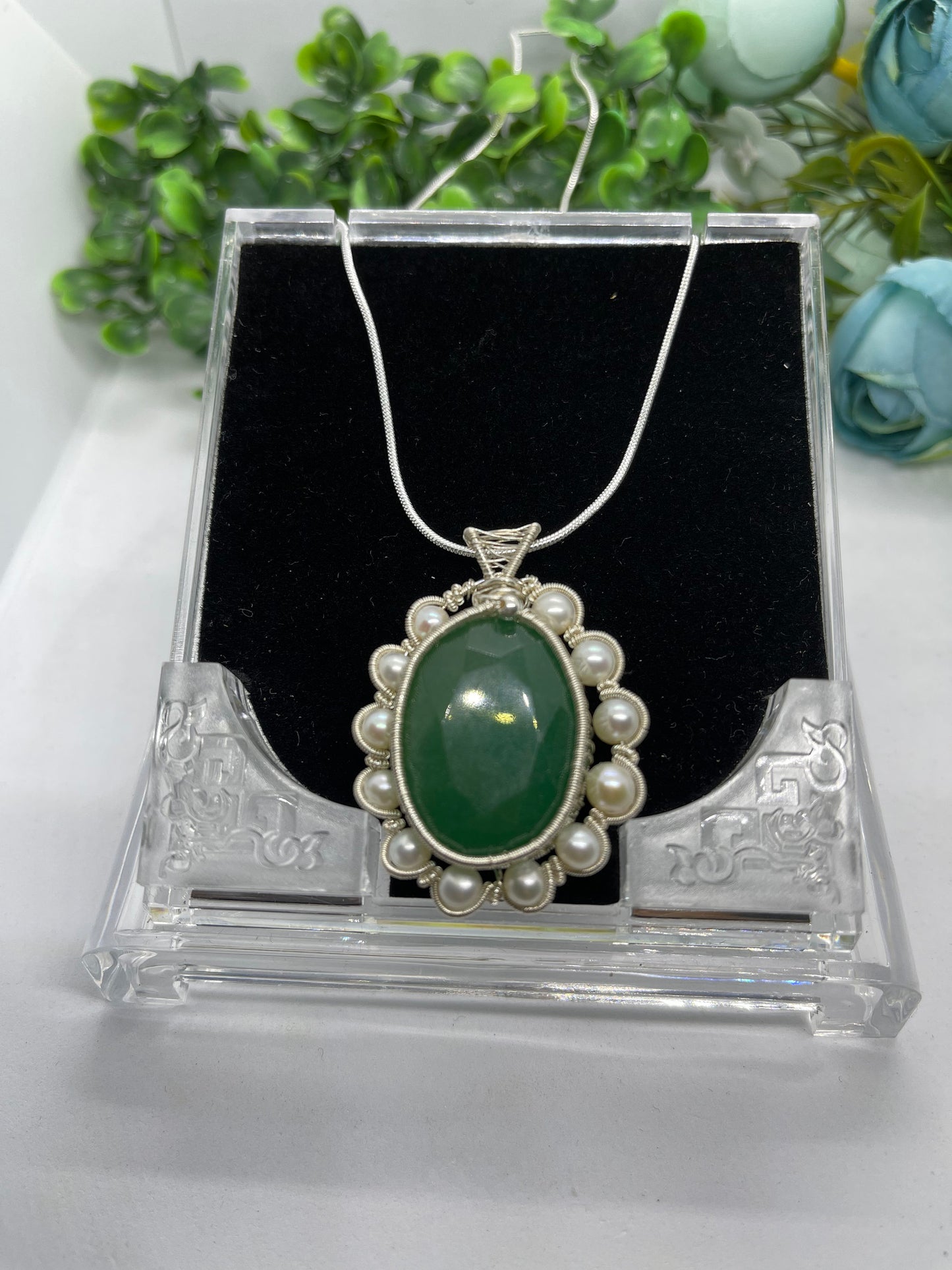 107ct Natural emerald pendant, two side wearing, Sterling silver pendant Seed pearls, antique, handmade, Sterling silver, Pendant, Gift