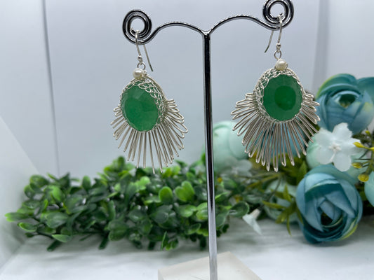 20ct Natural emerald earrings, Sterling silver earrings,Seed pearls, antique, handmade,  Sterling silver,  Pendant, Gift