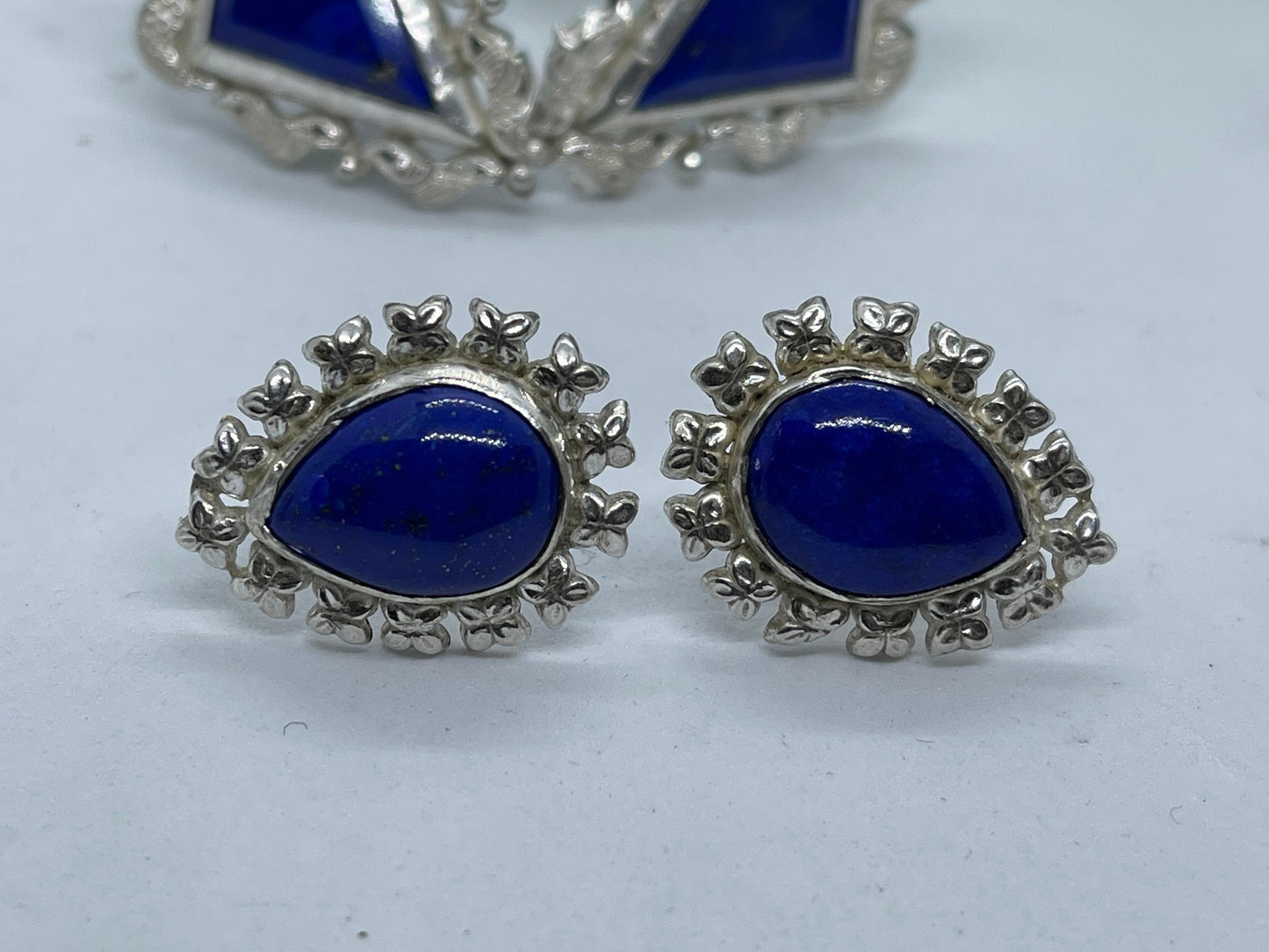 Afghan top quality genius lapis earrings sterling silver adjustable handmade matching rings 6 designs all unique