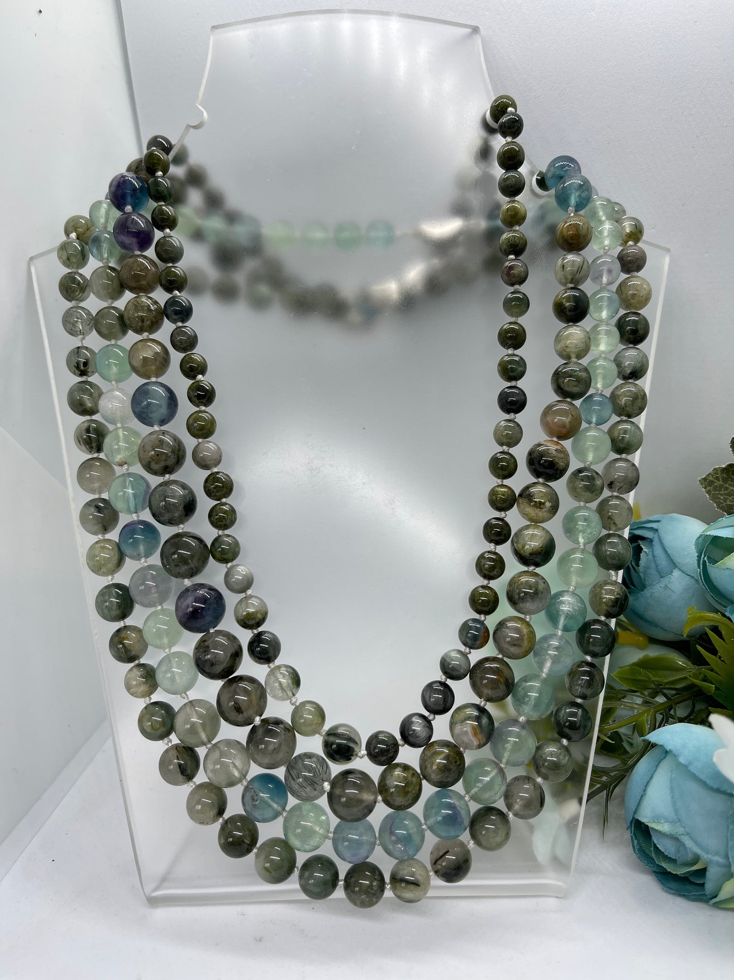 Green Phantom quartz necklace handmade 47cm long for mum sister Gift S925 Silver