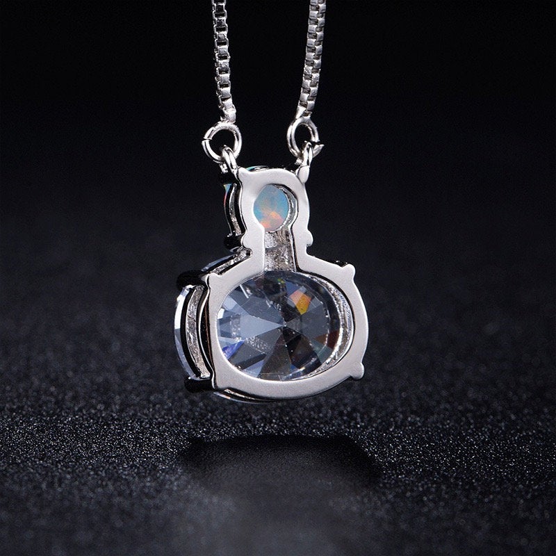 Gorgeous Womens 18K Yellow Gold Over Solid Sterling Silver Created Emerald/Diamond/Opal/Aquamarine Designer Necklace, Green/blue,birth stone