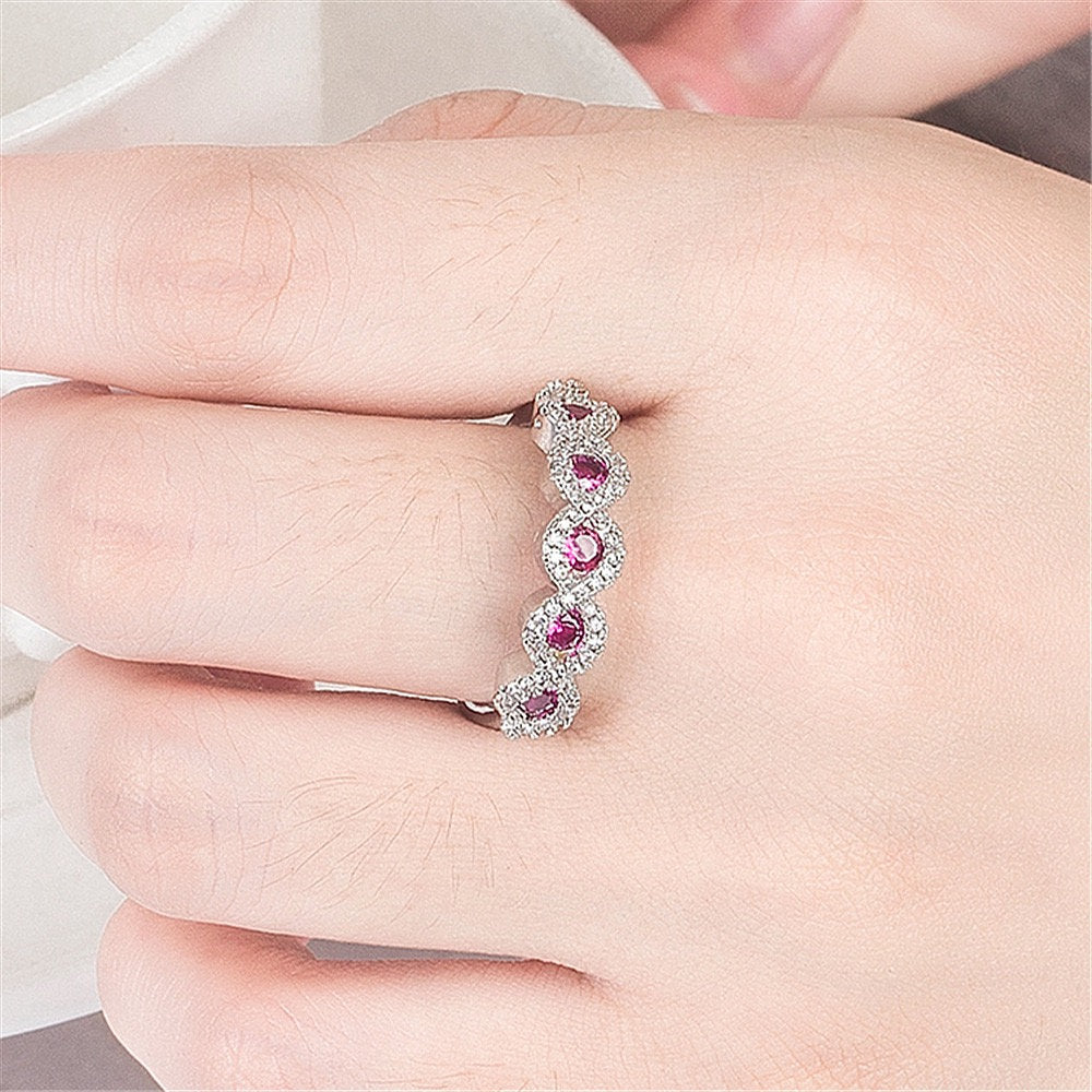 Gorgeous Womens 18K White Gold Over Solid Sterling Silver Created Ruby/Diamond/Pink Diamond Designer rings, birth stone