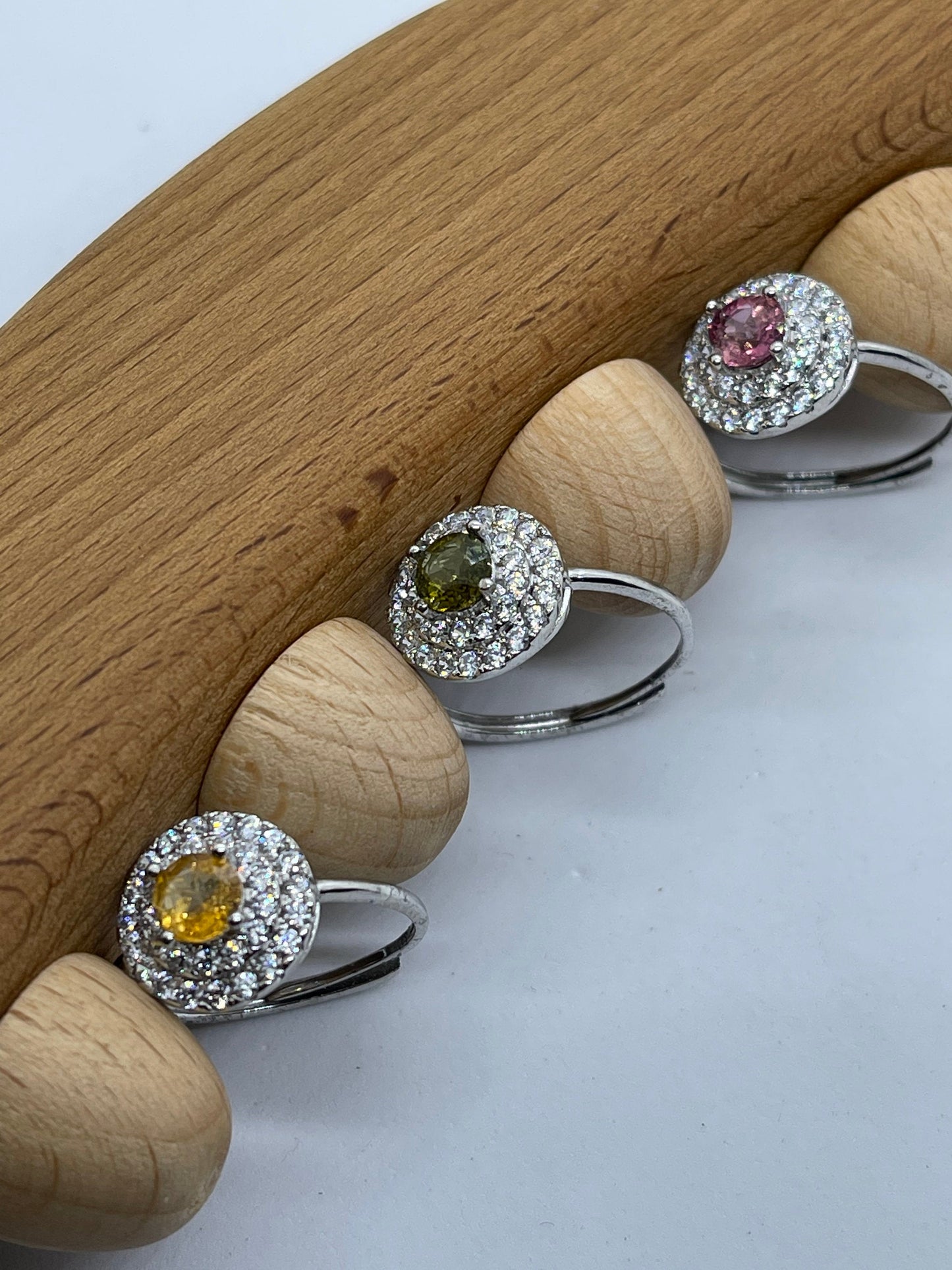 Genuine Rainbow tourmaline with zircon sterling silver rings adjustable handmade, Solitaire Ring, single circle rings, double circle rings