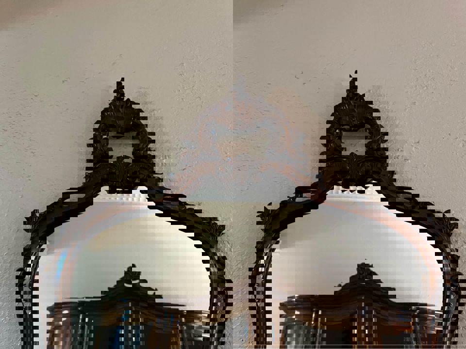 Antique timber frame rococo wall mirror