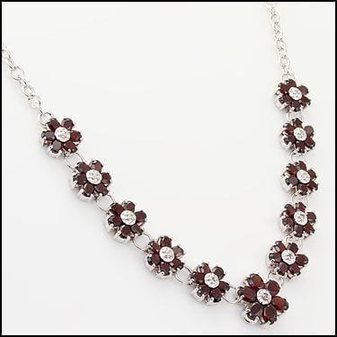 White Gold plated Sterling Silver Diamonds and 29.0 CTW Garnet 17 Inch Designer Necklace