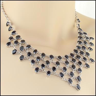 Beautiful  White Gold Rhodium Over Sterling Silver 59.0 CTW Sapphire 17 Inch Designer Necklace