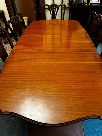 Vintage Dinning table extendable $150 with 6 refurbished leather chairs $100 each