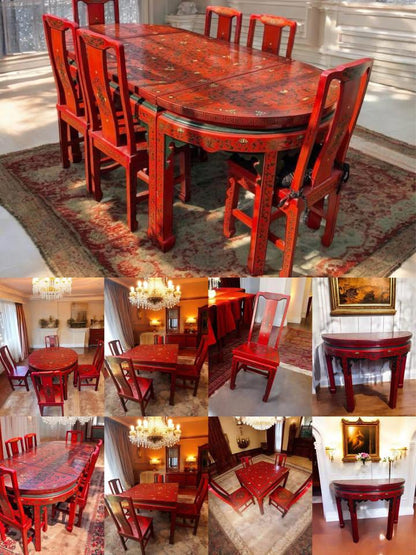Antique Chinese Transformable Dining Set – 8 Chairs + Hall Stand+ round table