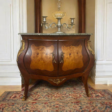 Load image into Gallery viewer, Rococo style green marble top cabinet sideboard reproduction new condition

