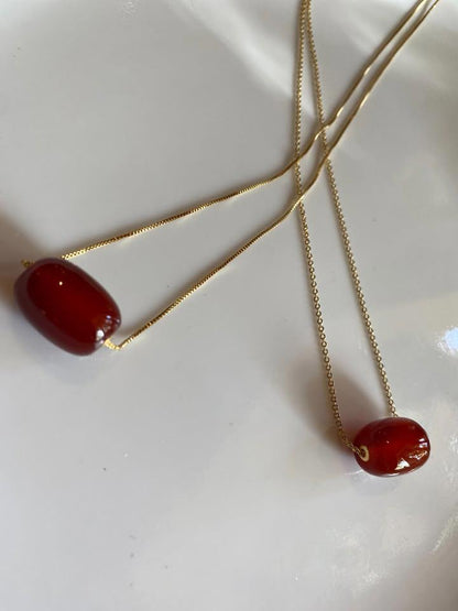 Elegant AU750 18k Red Agate Necklace with Gold Plated Chain