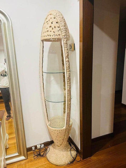 Unique white display glass shelf with LED light made in Italy