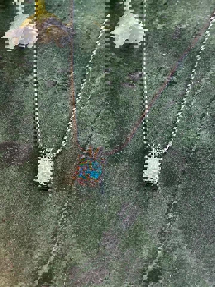 Cute opal pendent in S925 chain for display only cube necklace