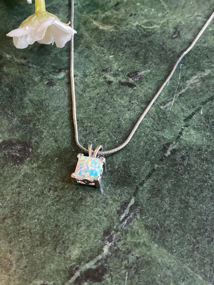 Cute opal pendent in S925 chain for display only cube necklace