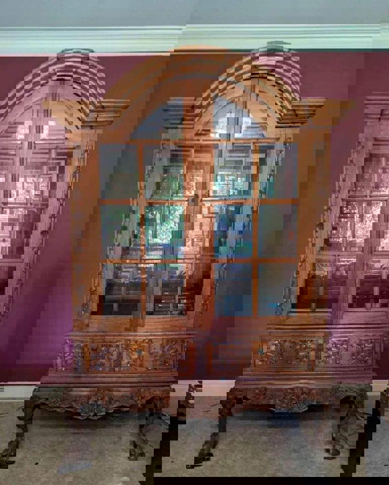 Impressive vintage display cabinet 3 parts easy move solid timber 238x165x80 cm