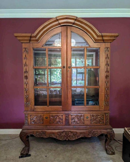 Impressive vintage display cabinet 3 parts easy move solid timber 238x165x80 cm