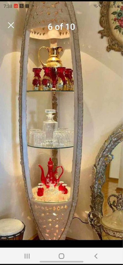 Unique white display glass shelf with LED light made in Italy