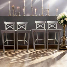 Load image into Gallery viewer, 4 white high chairs bar stools solid timber
