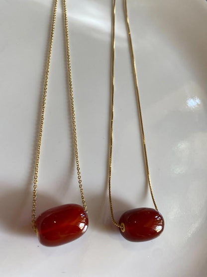 Elegant AU750 18k Red Agate Necklace with Gold Plated Chain