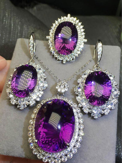 Stunning AAAA Amethyst Jewelry Set in Silver amethyst earrings ring&pendant