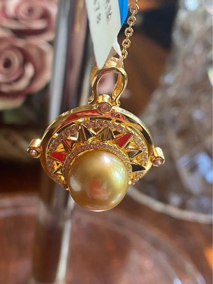 South Sea natural golden pearl swing earl pendant gold plated silver pendent