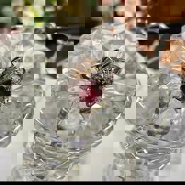 natural ruby pendant and ring set in S925 adjustable