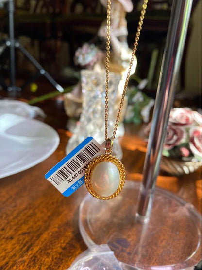 Gold plated s925 silver natural Mabe sea water Pearl necklace