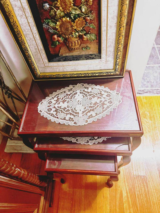 Nest of tables tables set with glass top and a matching coffee table Queen Ann style 4 pieces
