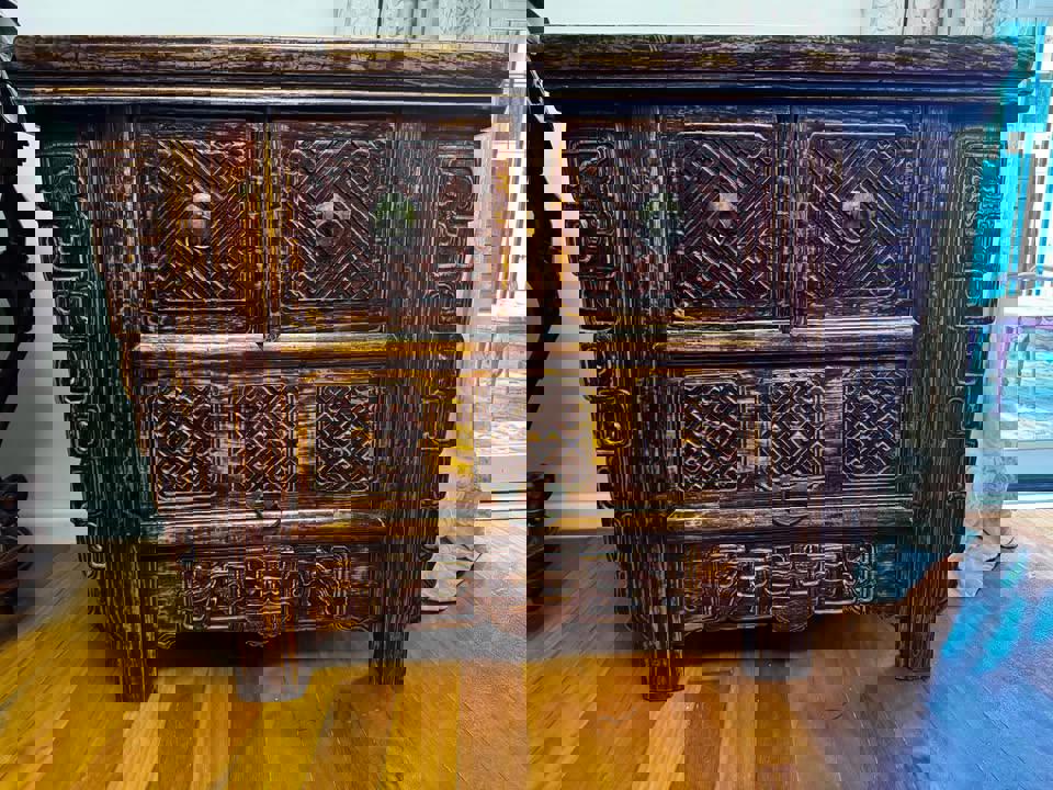 107x 77x 57d cm Vintage Chinese cabinet hall Stand hand carved solid timber