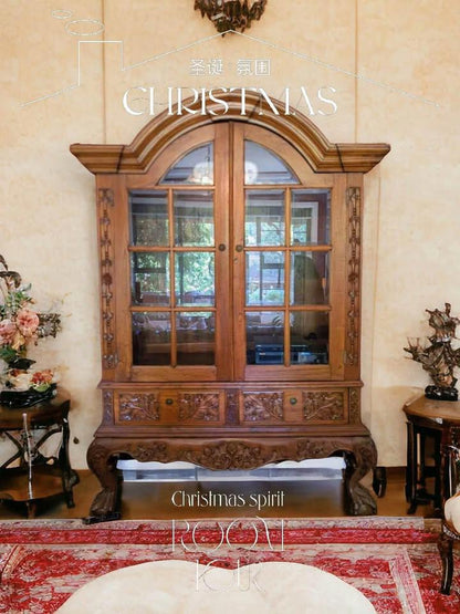 Impressive vintage display cabinet 3 parts easy move solid timber 238x165x80 cm