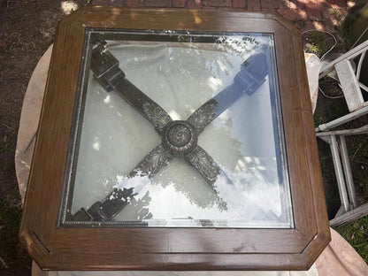 Large luxury vintage square coffee table 120x120x60cm with thick glass top