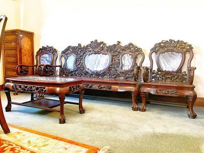 Exquisite Antique Qing Dynasty 150 years old Sofa Set - Hand-Carved Rosewood & Marble