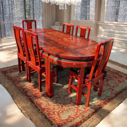 Antique Chinese Transformable Dining Set – 8 Chairs + Hall Stand+ round table