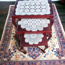 Load image into Gallery viewer, Antique Queen Ann nest of tables 3 pieces with glass tops excellent condition
