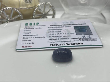 27.30ct natural sapphire violetish blue with certificated no heat treatment