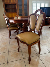 Load image into Gallery viewer, (200+50)x118x80h cm vintage dinner table with 6 matching leather chairs perfect
