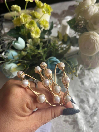 Natural freshwater pearls bangle adjustable 14k gold filled handmade gift