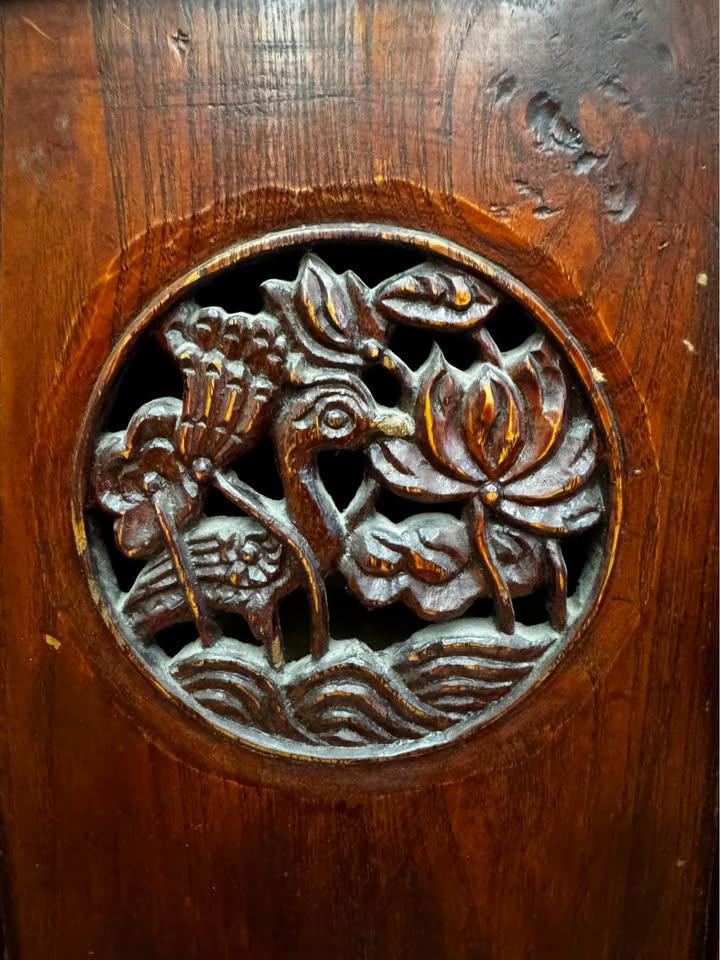 Antique Chinese Carved Wooden Cabinet with Floral Design