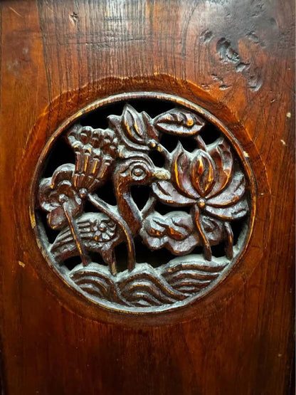 Antique Chinese Carved Wooden Cabinet with Floral Design