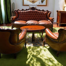 Load image into Gallery viewer, Vintage real leather sofa set made in Italy excellent 3 seat+ 2xsingle seat +coffee table
