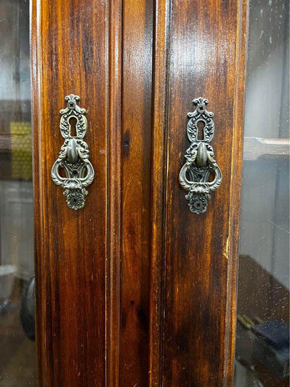 110x235x34cm tall crystal display cabinet book shelf mahogany solid timber