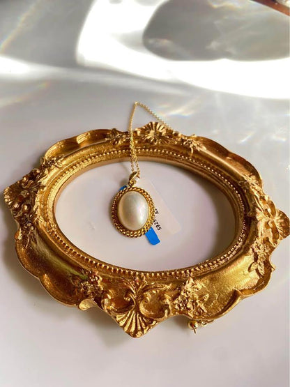 Gold plated s925 silver natural Mabe sea water Pearl necklace