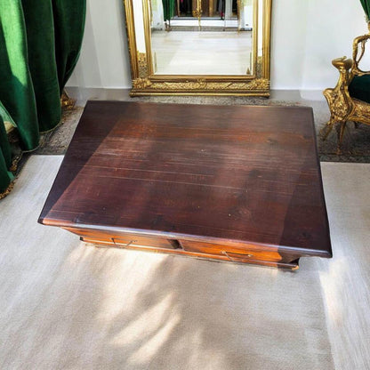 Large thick rustic wooden coffee table tv unit sideboard and a pair matching corner tables