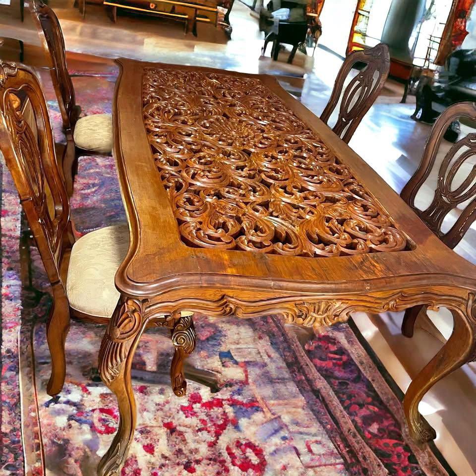 Luxury antique large dinner table hand carved solid timber
